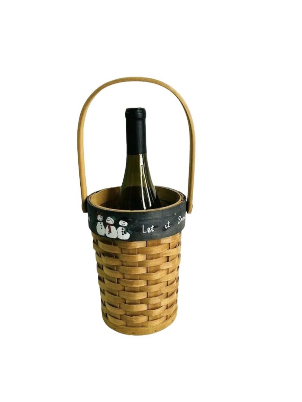 Wicker Wine Gift Basket Christmas Winter Holiday Snowman Let It Snow 8"